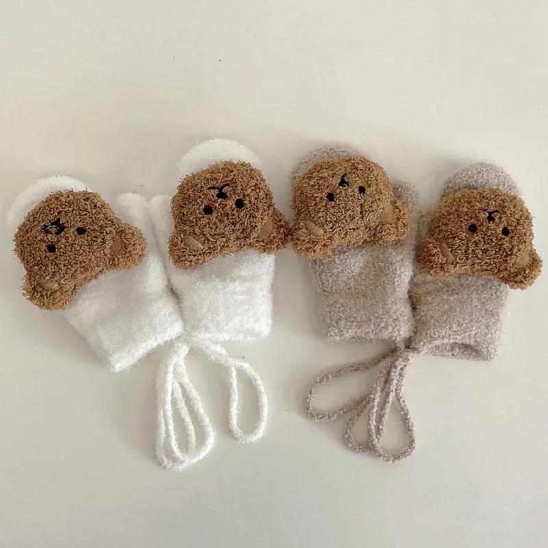 Teething Mitten Baby - 1-4Y การ์ตูนหมีเด็ก Mittens ฤดูหนาวเด็กอบอุ่นเด็กผู้หญิงถุงมือถักเด็กเด็กวัยหัดเดินหนา Teething Mitten