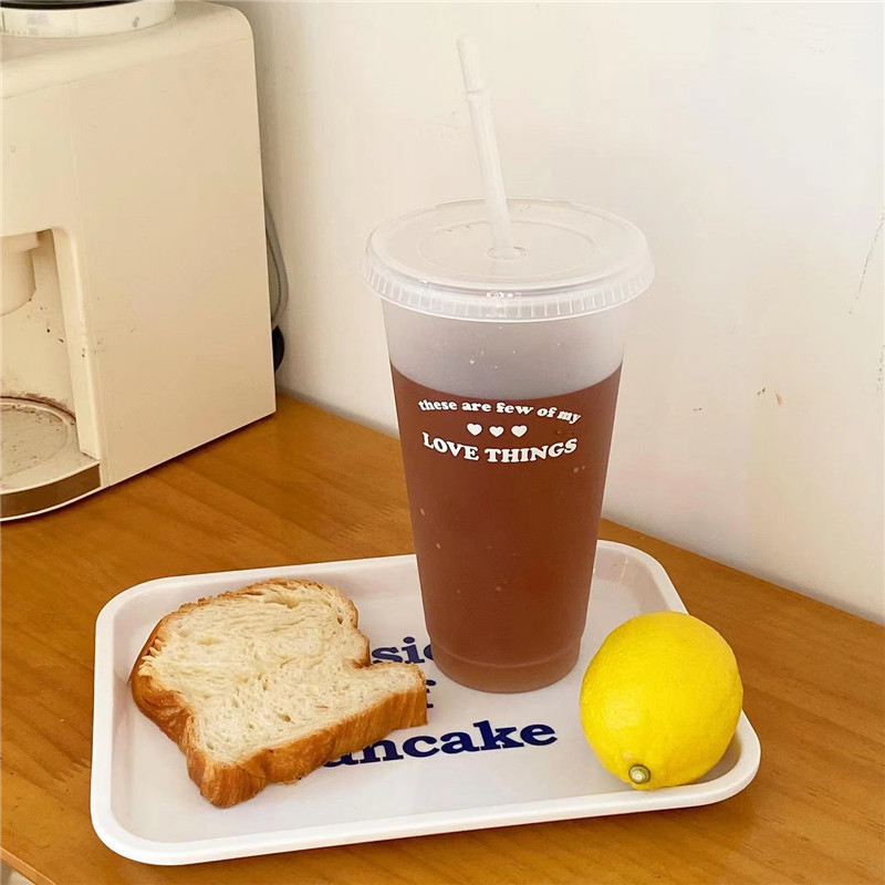 Portable Bottle Warmer - {NN72} ขวดน้ำสำหรับกาแฟ น้ำผลไม้ ชานม แก้วพลาสติกน่ารักพร้อมฝาปิด หลอดดูด